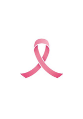 A simple pink ribbon symbol of breast cancer awareness and support isolated on a clean white background