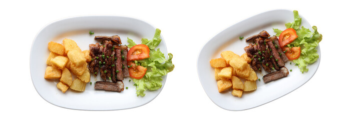 Gourmet Dish Display: A visually appetizing arrangement showcasing two exquisite plates, each...