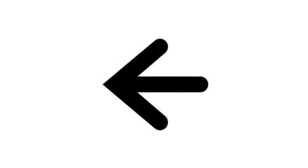 Black arrow isolated on white background, arrow png. Simple black arrow pointing left on a white background.