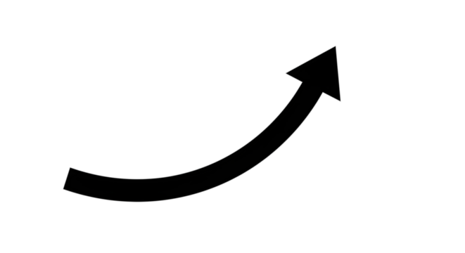 Black arrow isolated on white background, arrow png. A black curved arrow pointing upwards, indicating growth or direction on white background. - Powered by Adobe