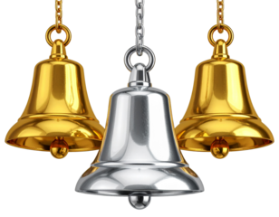 Silver and Gold Hanging Bells Trio – Transparent PNG