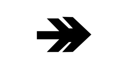 Black arrow isolated on white background, arrow png. A black arrow pointing right, composed of two parallel lines, on a white background.