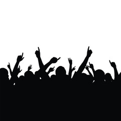 Energetic Crowd Silhouette with Raised Hands at Concert or Event Vector Illustration Depicting Enthusiasm Celebration and Collective Spirit Perfect for Music Festival Advertisement 