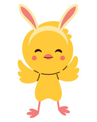 Cute Easter chick wearing bunny ears illustration. Adorable spring holiday character design for Easter greeting cards, kids decoration, festive celebration art, kawaii animal mascot drawing