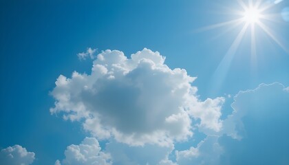 White Cloud on Bright Blue Sky with Sunshine Background for Nature, Summer, and Outdoor Design Concepts