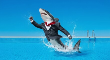 Business Shark Leaping from Pool Ambition Success