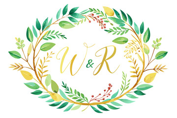 A set of elegant watercolor floral monogram logo designs featuring hand-painted botanical wreaths, pastel roses, peonies, and delicate greenery. Perfect for wedding invitations, luxury branding, femin
