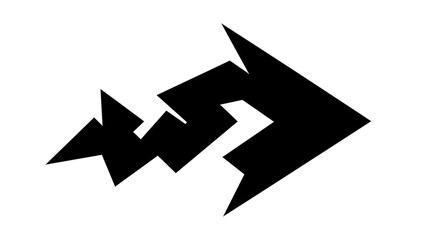 A stylized, abstract arrow graphic pointing right, composed of jagged geometric shapes.