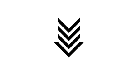Black arrow isolated on white background, arrow png. Three chevron shapes stacked vertically, pointing downwards, in a simple, minimalist design.