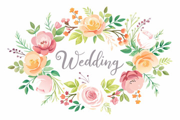 A set of elegant watercolor floral monogram logo designs featuring hand-painted botanical wreaths, pastel roses, peonies, and delicate greenery. Perfect for wedding invitations, luxury branding, femin