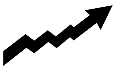 Black arrow isolated on white background, arrow png. A black arrow pointing upwards with a zigzag pattern, symbolizing growth and progress.