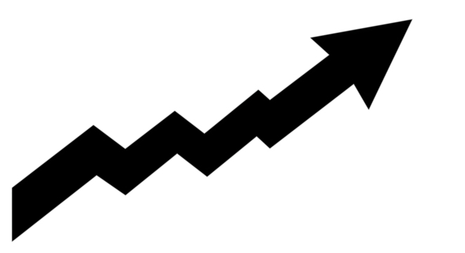 Black arrow isolated on white background, arrow png. A black arrow pointing upwards with a zigzag pattern, symbolizing growth and progress.