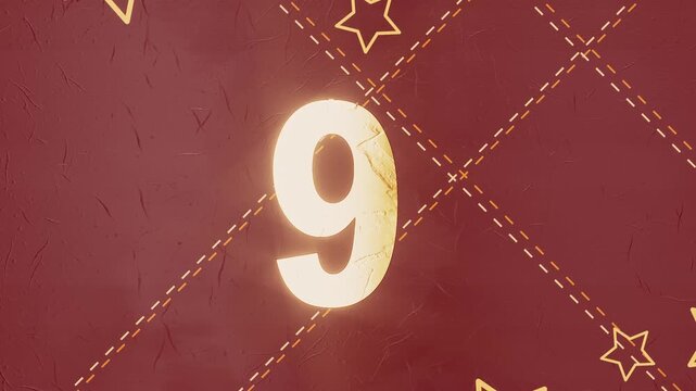 Red and golden advent calendar number 9, with a simple design