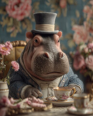 Whimsical Hippo Top Hat Drinking