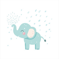 Cute light blue elephant spraying water