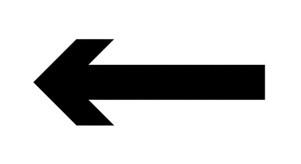 Black arrow isolated on white background, arrow png. A simple, black arrow pointing towards the left, indicating direction and movement.
