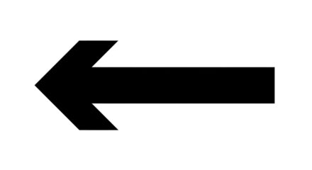 Black arrow isolated on white background, arrow png. A simple, black arrow pointing towards the left, indicating direction and movement.