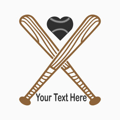 softball monogram logo with crossed bat, baseball bat silhouette, sports equipment, vector icon, Vector illustration, Softball, graphic, flat design element, symbol, Doodles, emblem, sign, badge, 