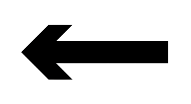 Black arrow isolated on white background, arrow png. A simple, black arrow pointing towards the left, indicating direction and movement.