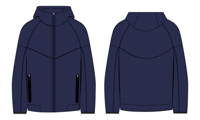 Navy color hoodie jacket vector illustration template front and back