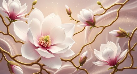 Elegant floral wallpaper with vintage botanical soft petals artwork