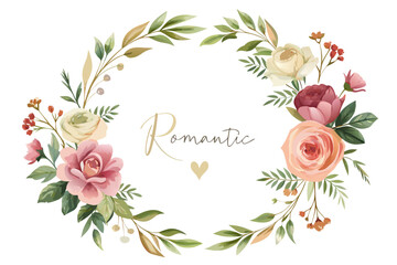 A set of elegant watercolor floral monogram logo designs featuring hand-painted botanical wreaths, pastel roses, peonies, and delicate greenery. Perfect for wedding invitations, luxury branding, femin