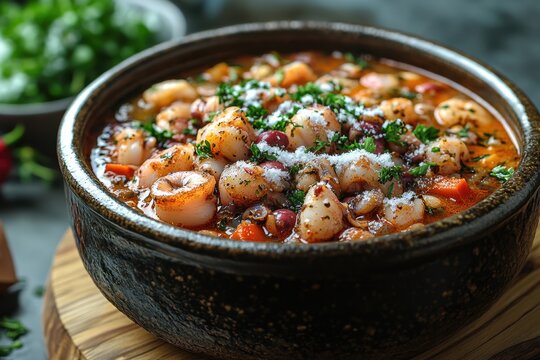 Bowl of shrimp stew with par pars.