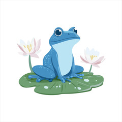 vector Cute blue frog on a lily pad