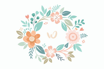 A set of elegant watercolor floral monogram logo designs featuring hand-painted botanical wreaths, pastel roses, peonies, and delicate greenery. Perfect for wedding invitations, luxury branding, femin