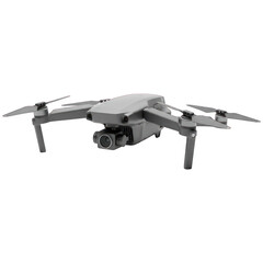Gray drone, front view.  Small, light gray quadcopter with camera