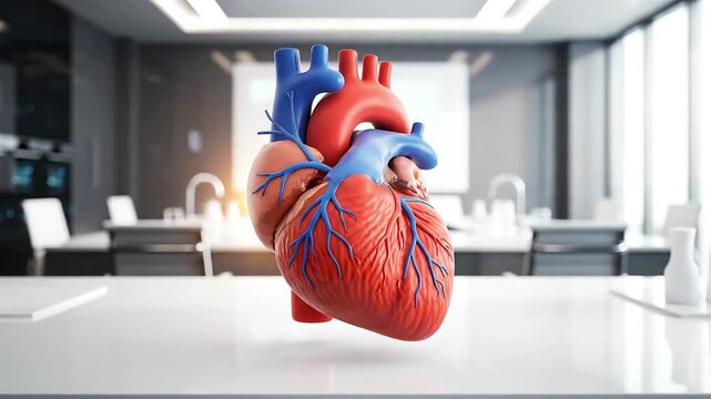 Stunning 3D Human Heart Anatomical Model on a Clean White Desk in a Professional Modern Office Environment Showcasing Advanced Medical Research and Healthcare T