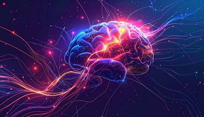 Obraz premium Abstract visualization of a powerful digital mind, with luminous neural pathways and complex data streams representing artificial intelligence