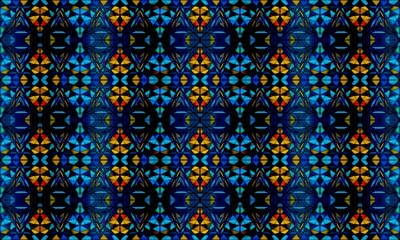 Geometric mosaic of blue and yellow diamonds with repeating shapes.
Intricate geometric mosaic featuring blue and yellow diamond patterns with continuous repetition.