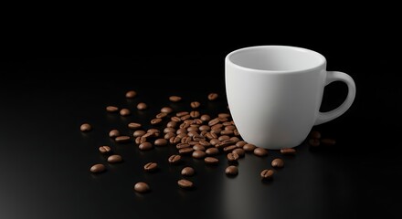 Obraz premium White coffee cup and coffee beans