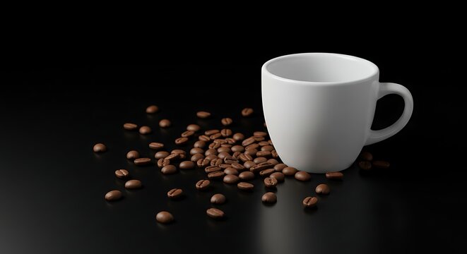 White coffee cup and coffee beans