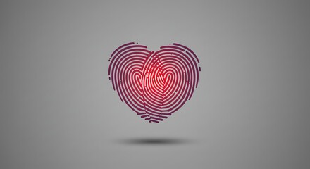 Fingerprint heart graphic with red glow against gray background
