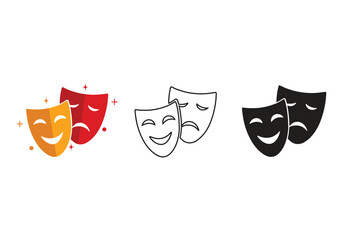 Theatrical Masquerade vector icon set. theatre mask signs. Masquerade mask vector icon on white background, Comic and tragic mask icon Vector illustration