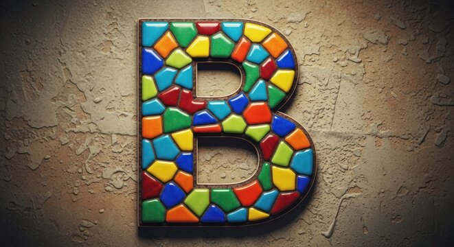 Colorful mosaic letter B on textured background, graphic resource element