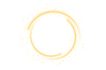 Golden Circle Light Frame Elegant Gold Frame Invitation.Isolated PNG File Golden circle frame of gold glitter light particles. shiny sparkling round line circles with glowing magic neon light effect