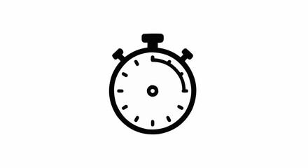 Illustration of a simple black and white stopwatch with hands and button on a white background