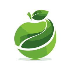 A stylized green apple icon featuring a curved leaf element, clean design on a white background