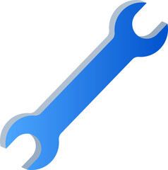 3D Blue Wrench Icon Isolated on Transparent Background