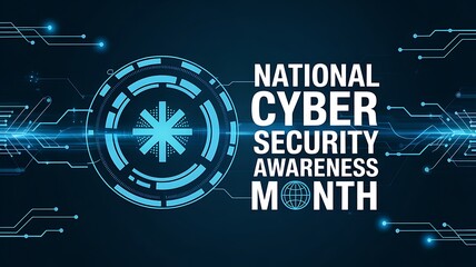 National cybersecurity awareness month celebrated with futuristic digital circuit board and glowing blue technological abstract design