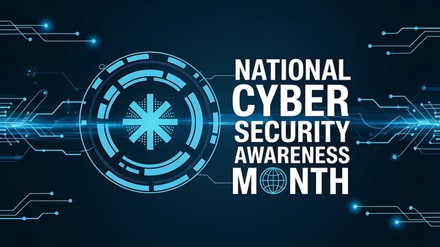 National cybersecurity awareness month celebrated with futuristic digital circuit board and glowing blue technological abstract design - Powered by Adobe