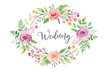 A set of elegant watercolor floral monogram logo designs featuring hand-painted botanical wreaths, pastel roses, peonies, and delicate greenery. Perfect for wedding invitations, luxury branding, femin