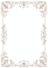 An ornate beige and brown frame with swirling floral elements. Decorative, vintage border design