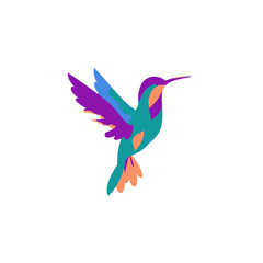 Colorful Hummingbird A whimsical hummingbird illustration in teal, purple, and peach