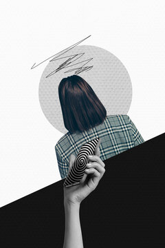 Fototapeta Collage portraying smartphone addiction and manipulation through digital lies and hypnotic propaganda illusions