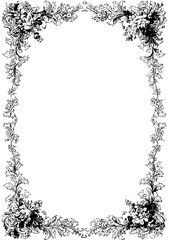 A delicate floral border of stylized blossoms and leaves curves around the edges, leaving a white central space