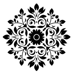 Floral Mandala Ornate black floral design featuring leaves, swirls, and a central flower